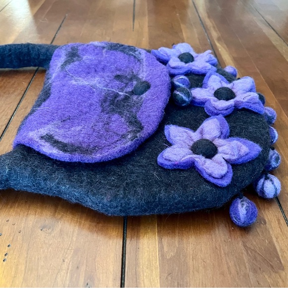 VTG Rising Tide Boiled Felted Wool Purse/Handbag Hand Made In Nepal Boho Flowers - Picture 4 of 11